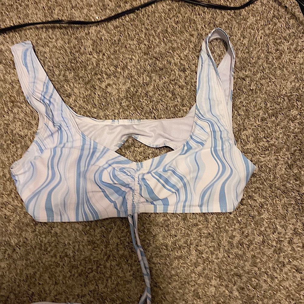 Blue and white Bikini top.